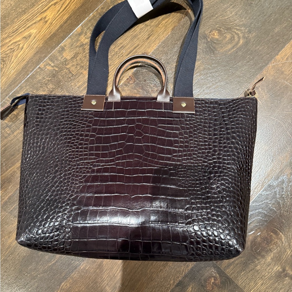 Clare V Brown Croc-Embossed Le Zip Sac